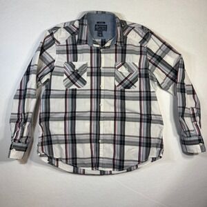 American Rag -Men's XX Large White Blue Red Plaid Button Down Long Sleeve Shirt